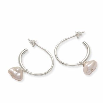Half Hoop Earrings With Baroque Pearl Sterling Silver, 3 of 4
