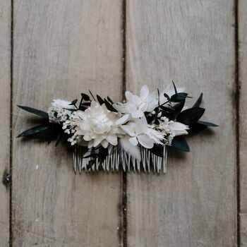 Willa Eucalyptus Preserved Flower Wedding Hair Comb, 2 of 3