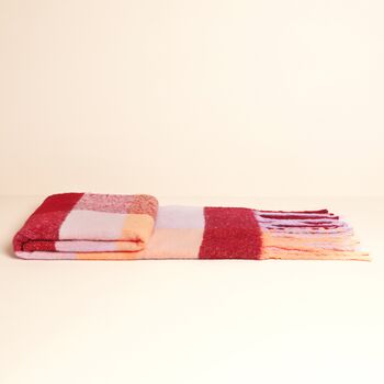 Personalised Burgundy And Peach Check Winter Scarf, 3 of 3