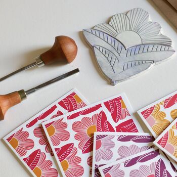 Sunrise Floral Linocut Notecards Set Of Eight, 6 of 7