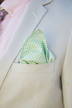 Mens Mint Green Gingham Print Cotton Pocket Square, 10 of 12