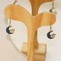 Gold And Blue Crescent Moon And Star Dangle Earrings, thumbnail 2 of 4