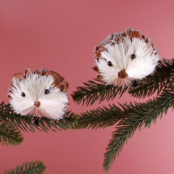 G Decor Set Of Two Handmade Natural Hedgehog Clip On Christmas Decorations, 3 of 5