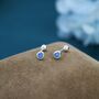 Tiny Aquamarine Blue Cz Barbell Earrings, thumbnail 3 of 9