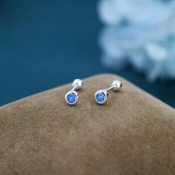 Tiny Aquamarine Blue Cz Barbell Earrings, 3 of 9