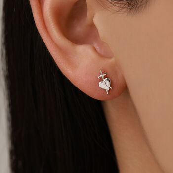 Sterling Silver Dagger Heart Stud Earrings, 6 of 12