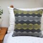 Handwoven Geometric Cushion In Grey And Green, thumbnail 2 of 3