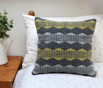 Handwoven Geometric Cushion In Grey And Green, 2 of 3