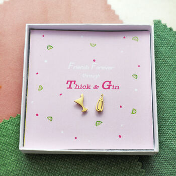 'Friends Forever Through Thick And Gin' Quote Studs, 3 of 4