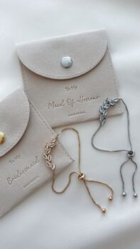 Bridesmaid Diamond Leaf Tennis Bracelet And Gift Pouch, 2 of 3