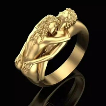 Gold Silver Plated Adam And Eve Love Hug Kiss Ring, 3 of 4