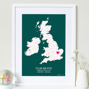 Personalised Couples Love Map Print Any Country, 4 of 6