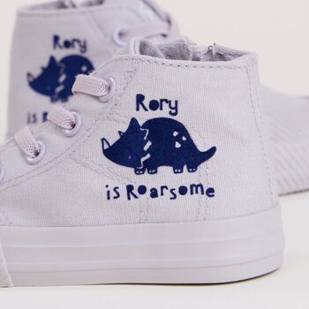 Personalised Grey ‘Roarsome’ Dinosaur High Top Trainers, 3 of 4
