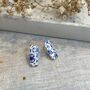 Minimalist Blue Floral Ceramic Bar Stud Earrings, Dainty Rectangular Studs, thumbnail 1 of 11