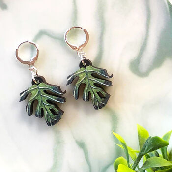 Monstera Deliciosa Leaf Plant Earrings, 5 of 12