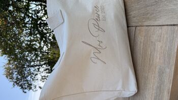 Custom Mrs Italic Font Embroidered Personalised Canvas Tote Bag, 2 of 2