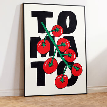Tomatoes On The Vine – Hand Drawn Fruit Illustration, Bold Typography Wall Art, 6 of 6
