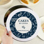 Personalised Navy Kitchen Design Round Cake Storage Tin, thumbnail 1 of 5