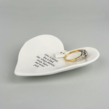 East Of India Porcelain Ring Dish With Quote 'Love Is Patient' Wedding Anniversary Gift, 2 of 4