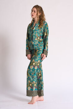 Turquoise Silk Blend Pyjama Set, 2 of 6