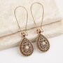 Brown And Red Bohemian Tear Drop Earrings, thumbnail 3 of 3