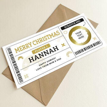 Personalised Gamer Scratch Card Christmas Voucher: Gold Circle Design, 4 of 7