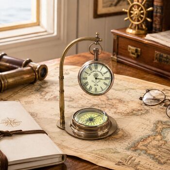 Vintage Nautical Hanging Desk Clock With Compass Base, 5 of 12