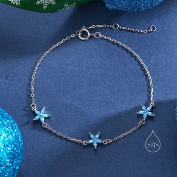 Sterling Silver Tiny Cz Flower Bracelet, 6 of 12