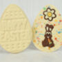 Flat White Chocolate Easter Egg With Milk Chocolate Rabbit And Sprinkles, thumbnail 1 of 2