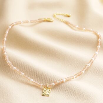 Talisman Moon Charm Pink And Pearl Beaded Necklace, 3 of 5