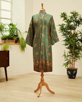 Cyan Tea; Silk Blend Kimono Dressing Gown, 4 of 6