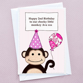 'Monkey' Personalised Girls Birthday Card, 3 of 4
