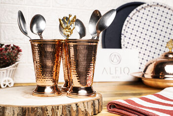 Handmade Copper Cutlery And Pencil Holder – Copper Desk Organizer, Golden Brass Handle Details, 2 of 7