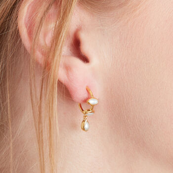 Small Pearl Hoop Studs With Dangling Pearl, 18k Gold Vermeil, 3 of 8