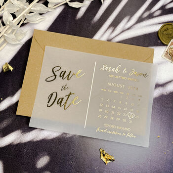 Gold Foil Save The Date Calendar Vellum Invites, 7 of 11