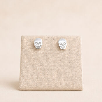 Sterling Silver Skull Stud Earrings – 8mm, 2 of 3