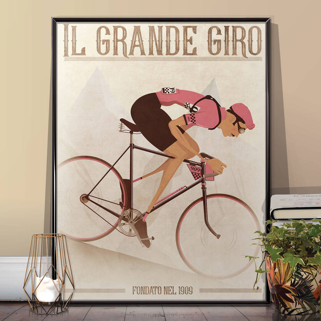 Personalised Vintage Cyclist Bike Art Print Gift, 1 of 8