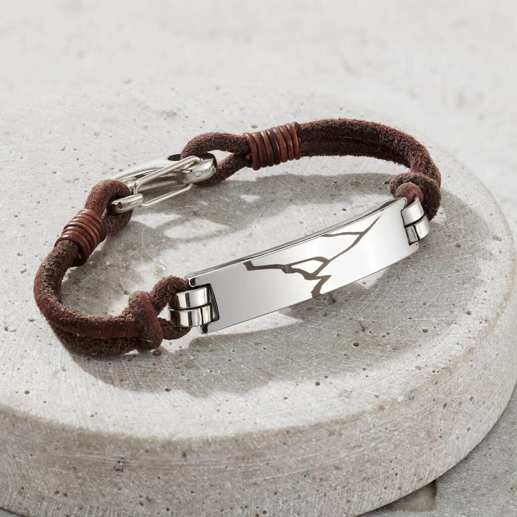 Men's Leather Cord Personalised Kintsugi Bracelet By Posh Totty Designs