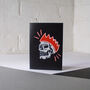 Skull With Neon Party Hat Christmas Card, thumbnail 2 of 3