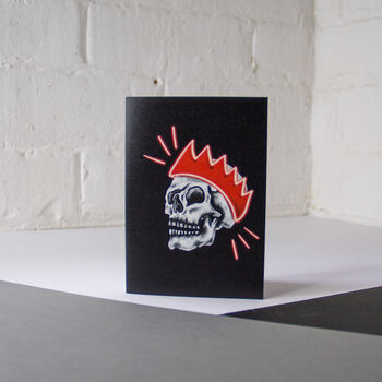 Skull With Neon Party Hat Christmas Card, 2 of 3