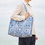 Reversible Blue Floral Print Quilted Cotton Tote Bag, thumbnail 1 of 3