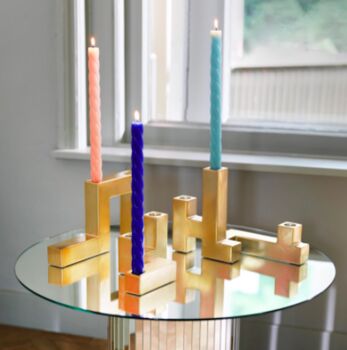 Gold Tube Abstract Structure Candle Holder, 2 of 3