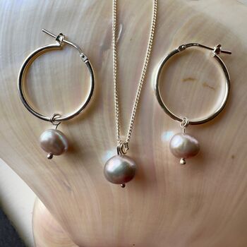 Silver Hoop Earrings With Grey Pearls, 2 of 4