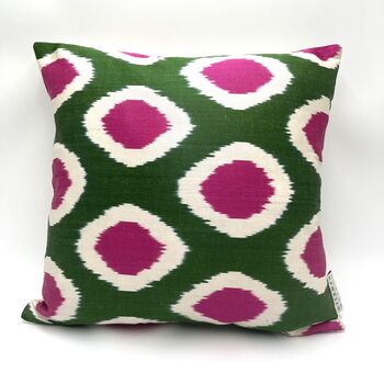 Square Ikat Silk Cushion Watermelon Spot, 2 of 7