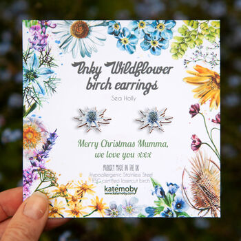 Christmas Personalised Wildflower Birch Stud Earrings, 9 of 12