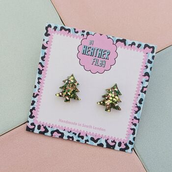 Christmas Tree Glitter Resin Studs Green, Gold, Silver And Green And Gold, 10 of 12