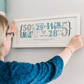 Personalised Silver Wedding Anniversary Coordinates Print – 25th Wedding Anniversary Gift, 2 of 4