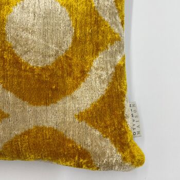 Square Ikat Velvet Cushion Gold Bulbous, 7 of 11