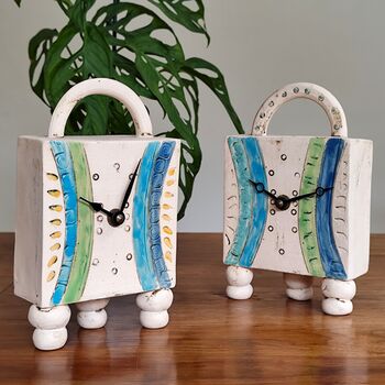 Carriage Mantel Ceramic Clock With Feet And Handle, 7 of 9