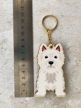 West Highland Terrier Dog Wooden Keyring With Optional Christmas Card, 10 of 11